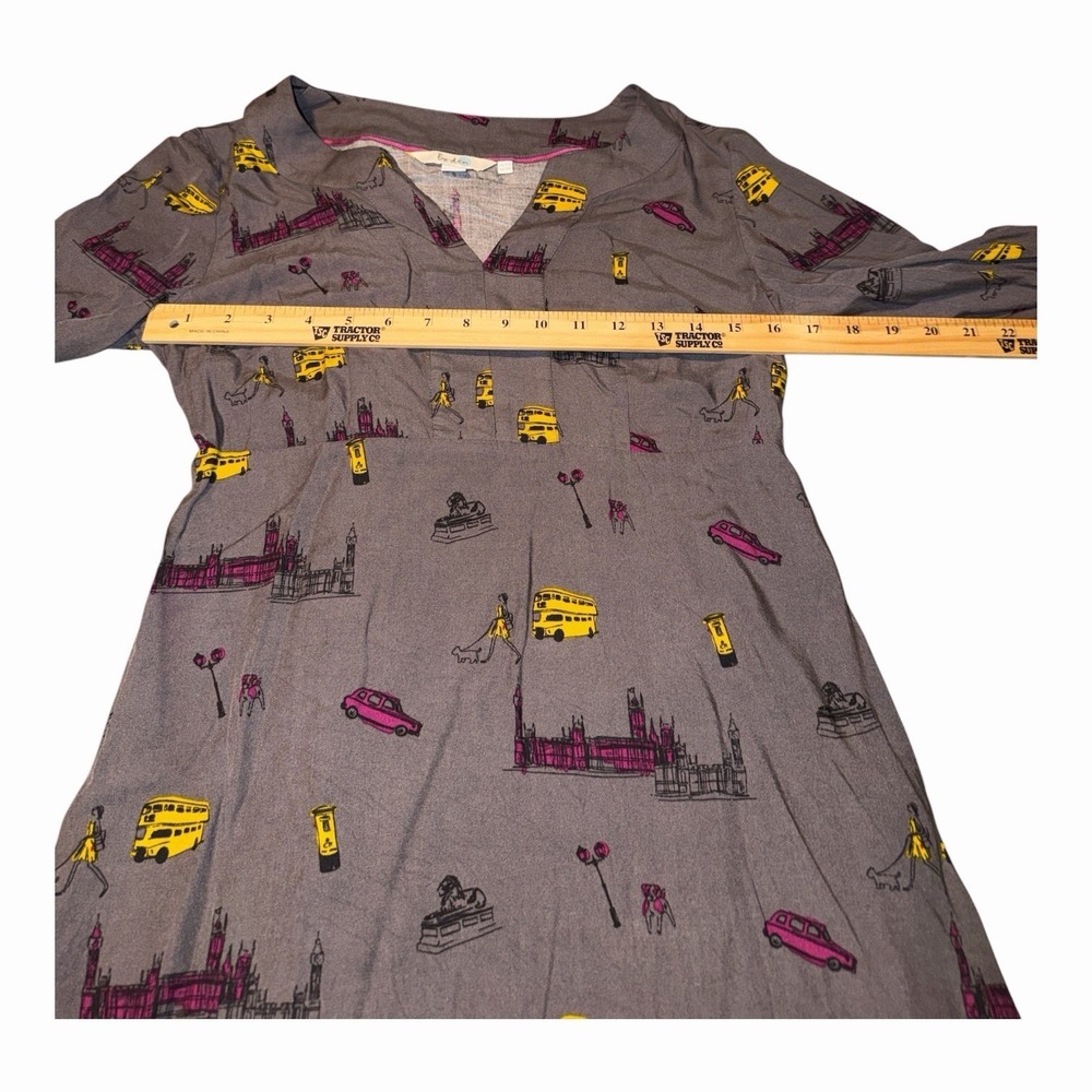 Boden London Scene Print Gray Ones Length Gray Dress Size 8 Viscose Whimsical - Picture 2 of 8